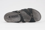 Mephisto Women's Hannel Black Nubuck 6000 cork foot-bed buckle slide sandal top view