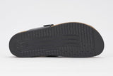 Mephisto Women's Helen Black Waxy 2800 cork foot-bed buckle slide sandal bottom view