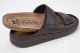 Mephisto Men's Mobil's James Dark Brown Grain 751 removable cork foot-bed sandal close up