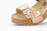 Mephisto Women's Lissandra Rose Gold Two Strap Velcro Wedge Sandal Close Up