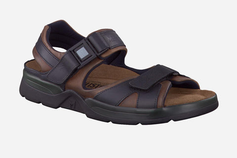 Mephisto Men's Shark Dark Brown / Black Waxy 5751/5700 back strap waking sandal with two Velcro upper straps and quick release buckle side view