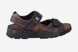 Mephisto Men's Shark Dark Brown / Black Waxy 5751/5700 back strap waking sandal with two Velcro upper straps and quick release buckle profile view