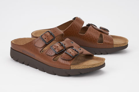 Mephisto Men's Zach Tan Grain 4442 cork foot-bed three buckle slide sandal multi view