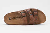 Mephisto Men's Zach Tan Grain 4442 cork foot-bed three buckle slide sandal  top view